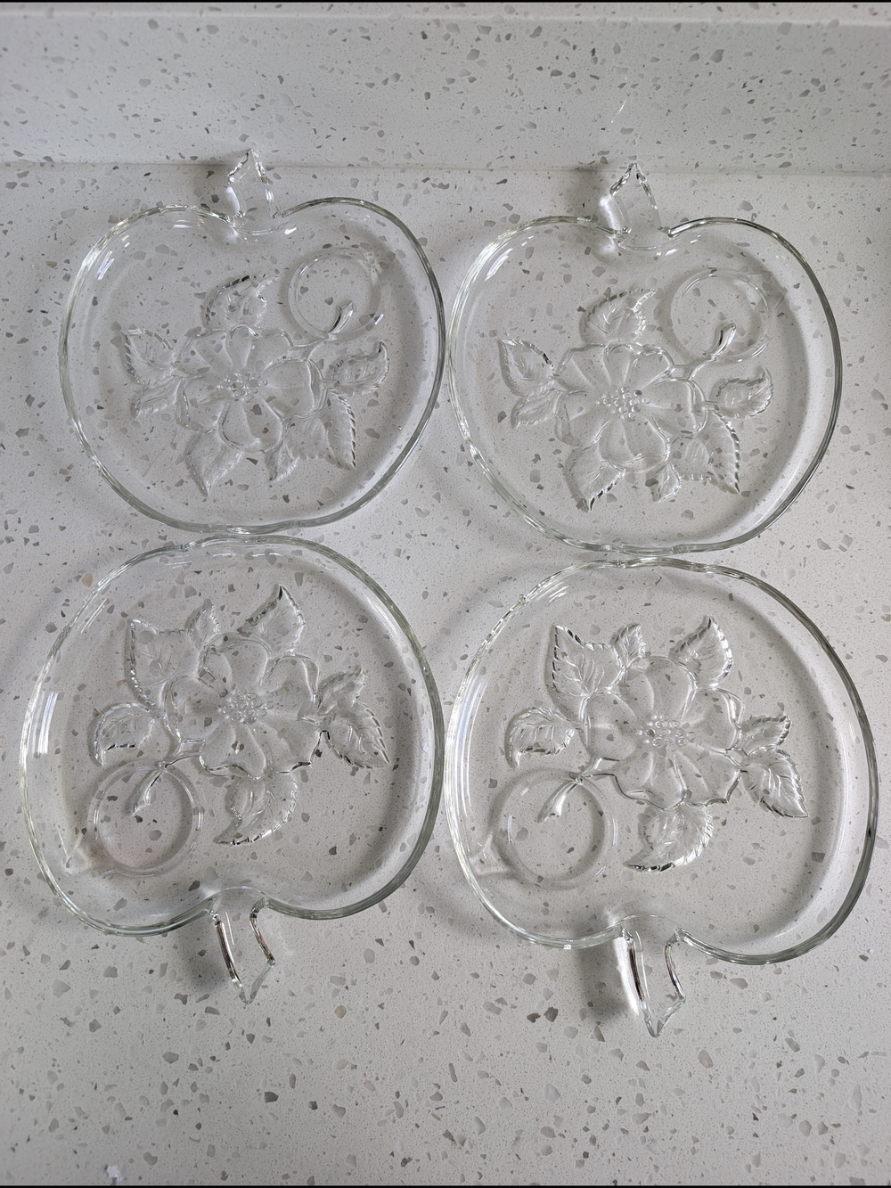 Clear Glass Apple-Shaped Blossom Serving Dishes - Set of 4